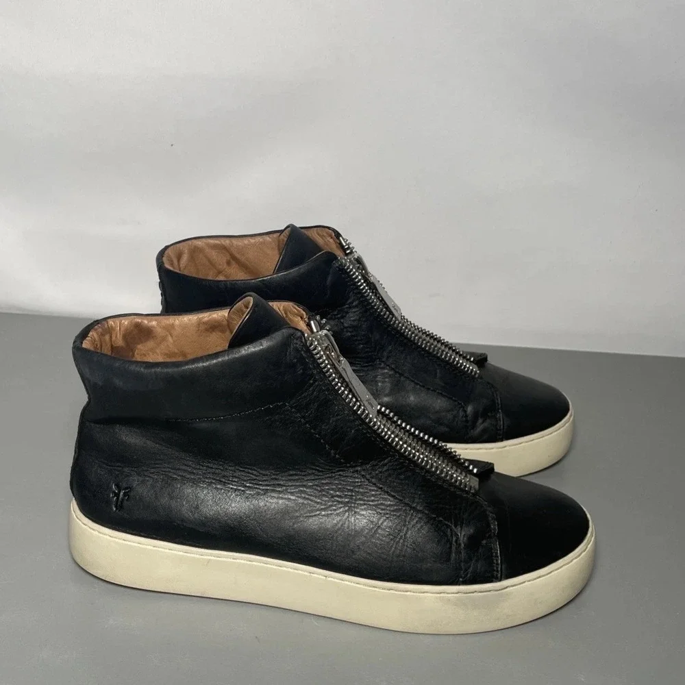 Frye Lena Womens Size 9M Black Leather Bootie Zip-Up High-Top Sneakers